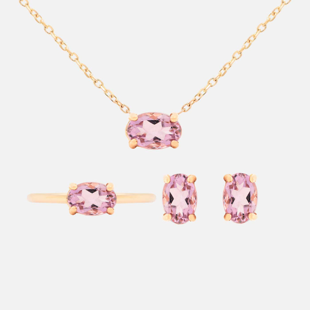 Set Anillo, Aretes y Cadena Noa Oro Amarillo 14K y Piedras Naturales.
