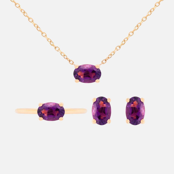 Set Anillo, Aretes y Cadena Noa Oro Amarillo 14K y Piedras Naturales.
