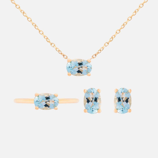 Set Anillo, Aretes y Cadena Noa Oro Amarillo 14K y Piedras Naturales.