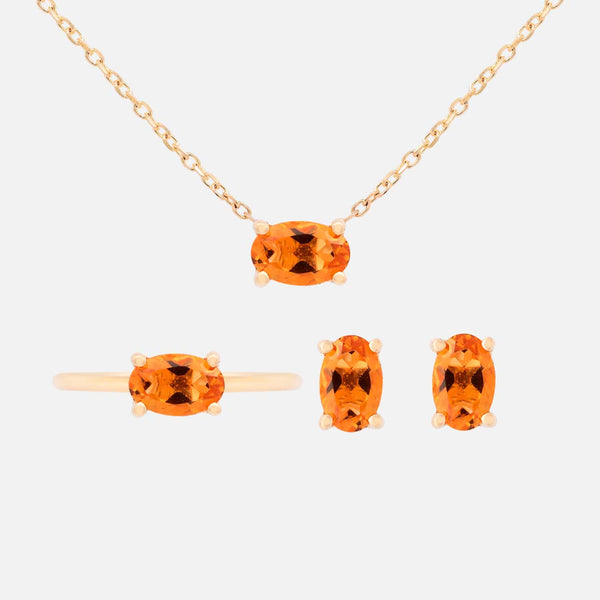 Set Anillo, Aretes y Cadena Noa Oro Amarillo 14K y Piedras Naturales.