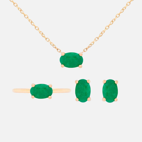Set Anillo, Aretes y Cadena Noa Oro Amarillo 14K y Piedras Naturales.