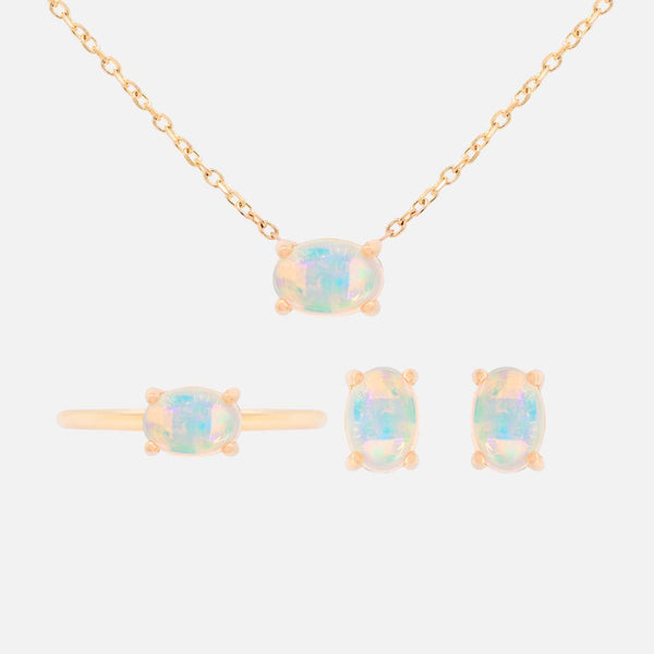 Set Anillo, Aretes y Cadena Noa Oro Amarillo 14K y Piedras Naturales.