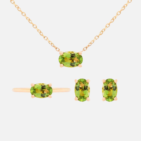 Set Anillo, Aretes y Cadena Noa Oro Amarillo 14K y Piedras Naturales.