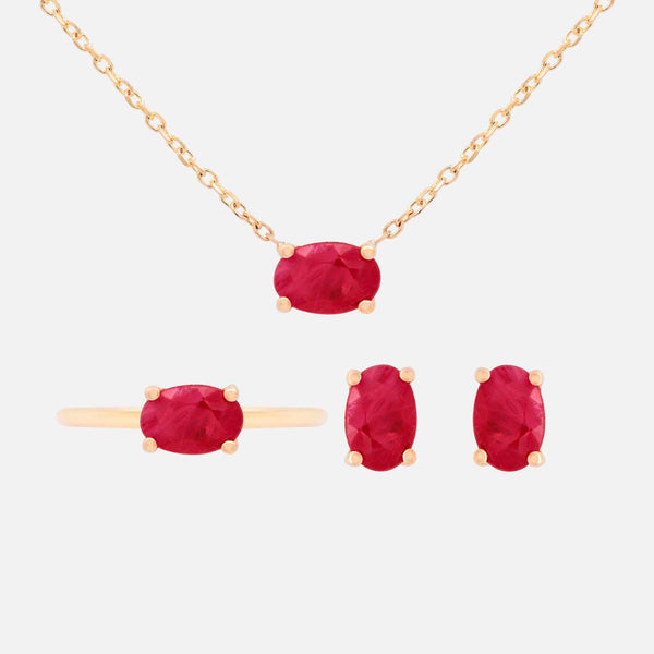 Set Anillo, Aretes y Cadena Noa Oro Amarillo 14K y Piedras Naturales.