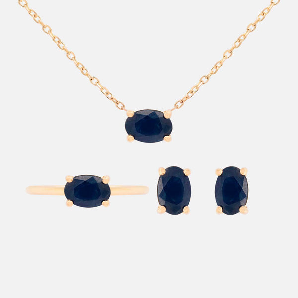 Set Anillo, Aretes y Cadena Noa Oro Amarillo 14K y Piedras Naturales.
