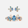 Set Aretes y Anillo Baby Blue Oro Amarillo 14K con Zafiros, Aquamarinas y Diamantes.