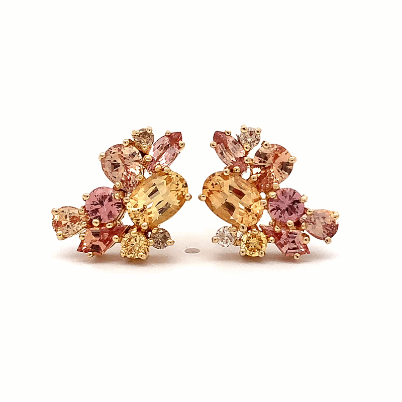 Aretes Galaxy Sunset Oro Amarillo 14K con Zafiros, Topacios Imperial y Diamantes.