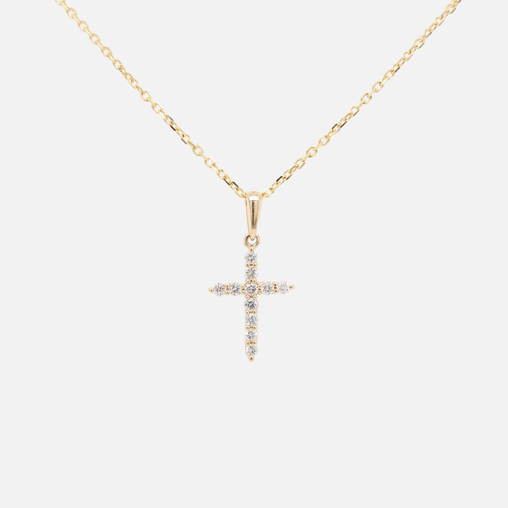 Cadena Brilliant Cross Mini Oro 14K con Diamante.