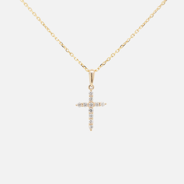 Cadena Brilliant Cross Mini Oro 14K con Diamante.