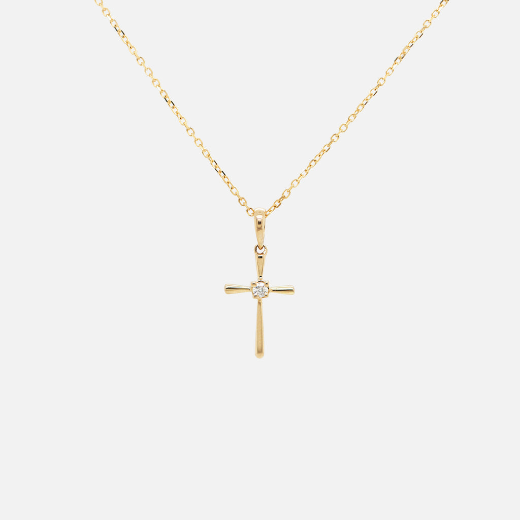 Cadena Minimal Cross Oro 14K con Diamantes.